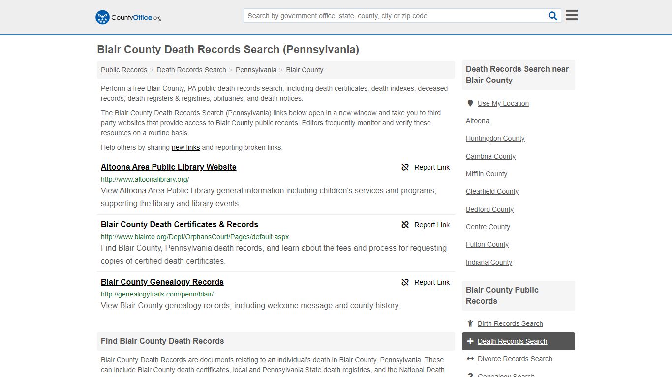 Death Records Search - Blair County, PA (Death ...