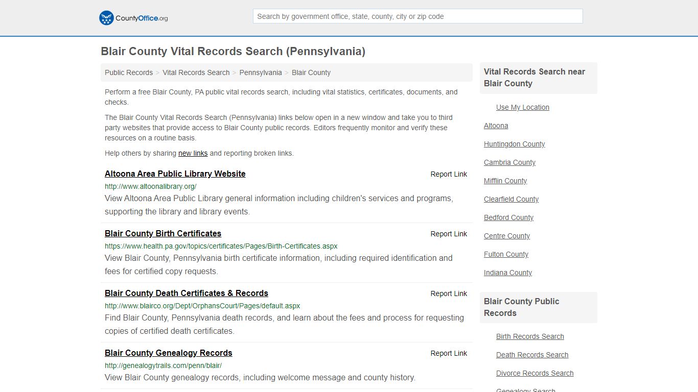 Vital Records Search - Blair County, PA (Birth, Death ...