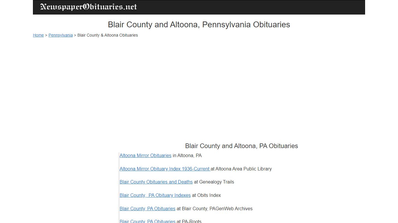 Blair County and Altoona, PA Obituaries