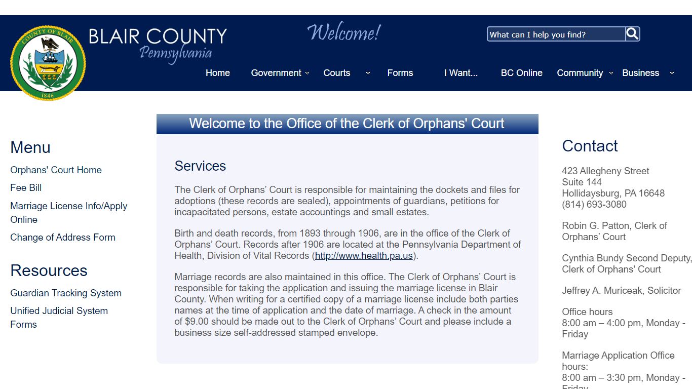 Welcome to the Office of the Clerk of Orphans ... - Blair Co